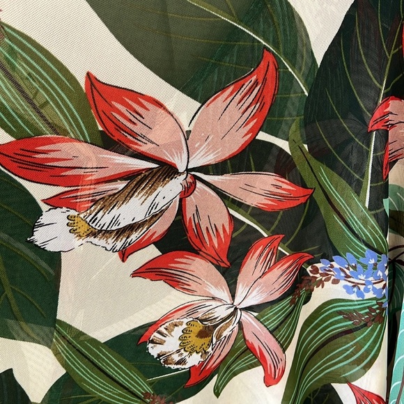 Cha Cha Vente Sz M Oversized Dolman Button Down Mesh Tropical Floral Blouse - Picture 9 of 9